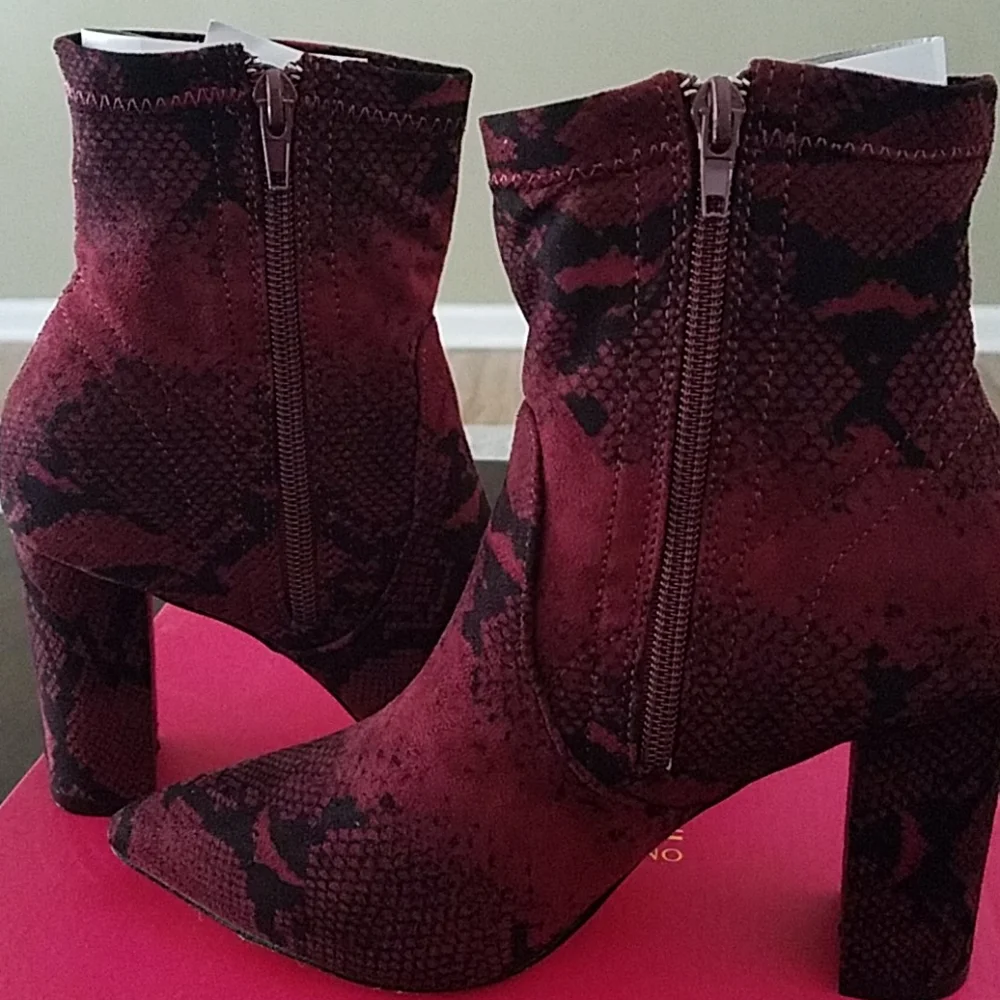 Faux Suede Burgundy Block Heel Stretch Bootie 7